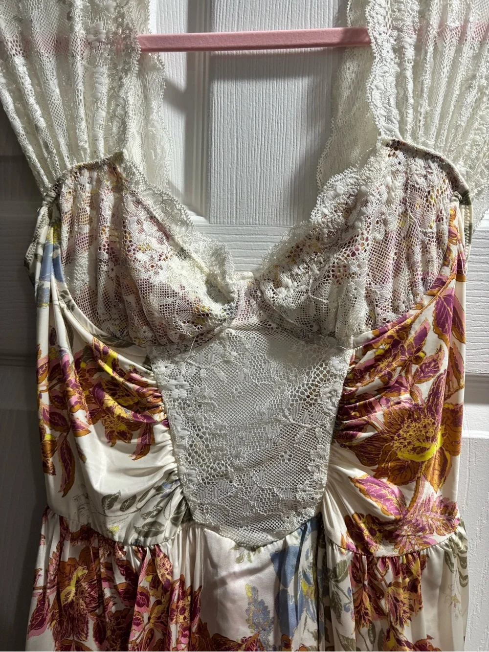 Free People Cream Floral High-Low Dress with Pink and Gold Accents
